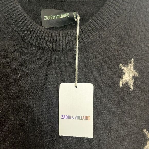 Zadig & Voltaire Markus Stars black/white 100% Cashmere oversized sweater M. NWT - Picture 10 of 12